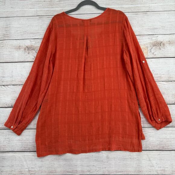 Max Edition Semi Sheer V-Neck Tunic Blouse Women's Size XL Red/Pink - Picture 2 of 15